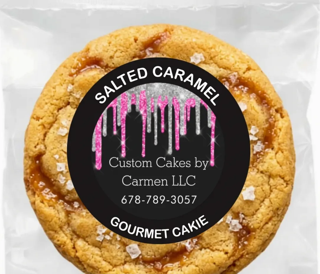 Salted Caramel Gourmet Cakie in a Custom Cakes By Carmen wrapper